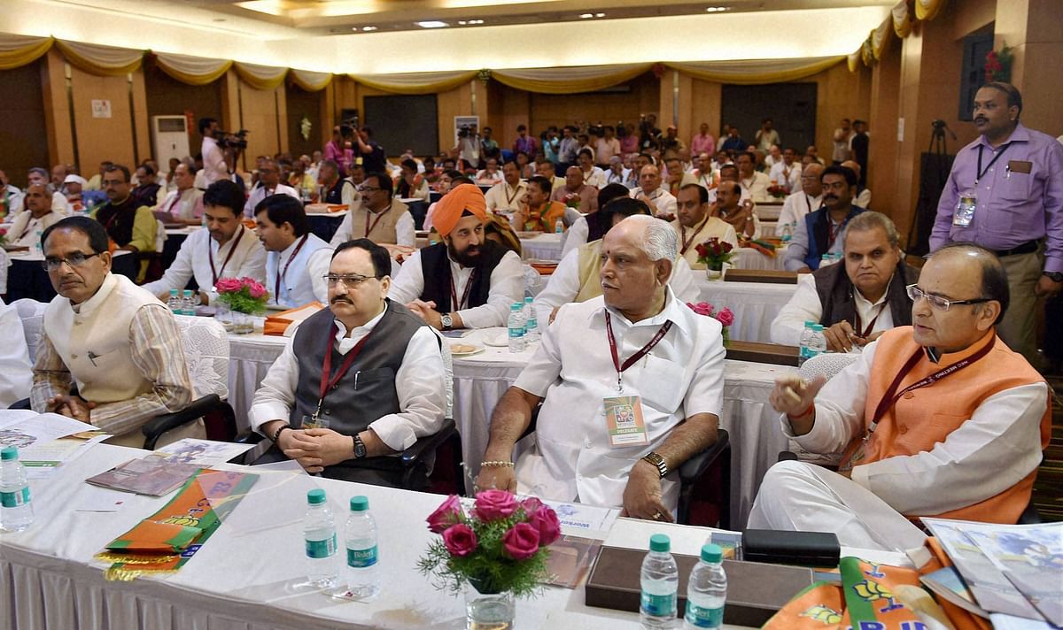 BJP National Exec meets in Bengaluru. 2 Questions. How to see the Land Bill through, and should Advani speak?