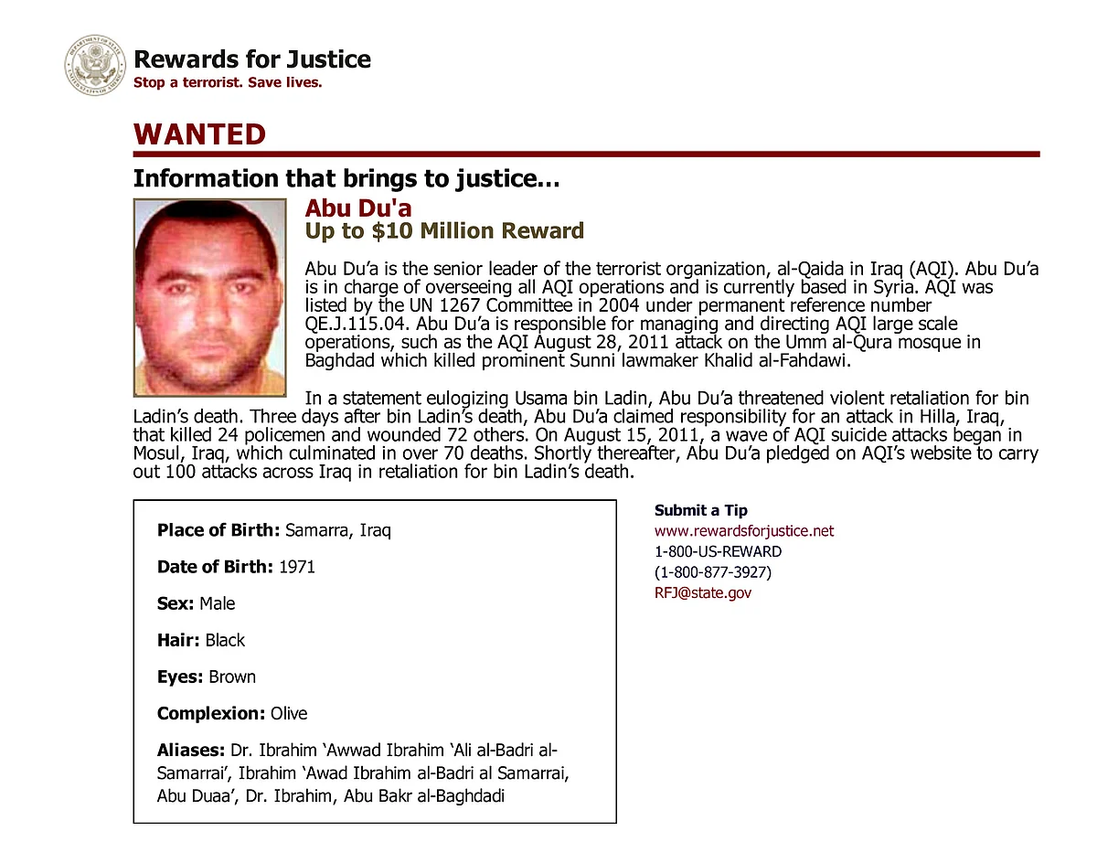 A ‘Most Wanted’ poster featuring Baghdadi released by the US government. (Photo: Reuters)