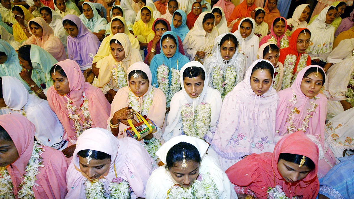 Women of the Dawoodi Bohra Muslim sect during a mass marriage function in Mumbai. 