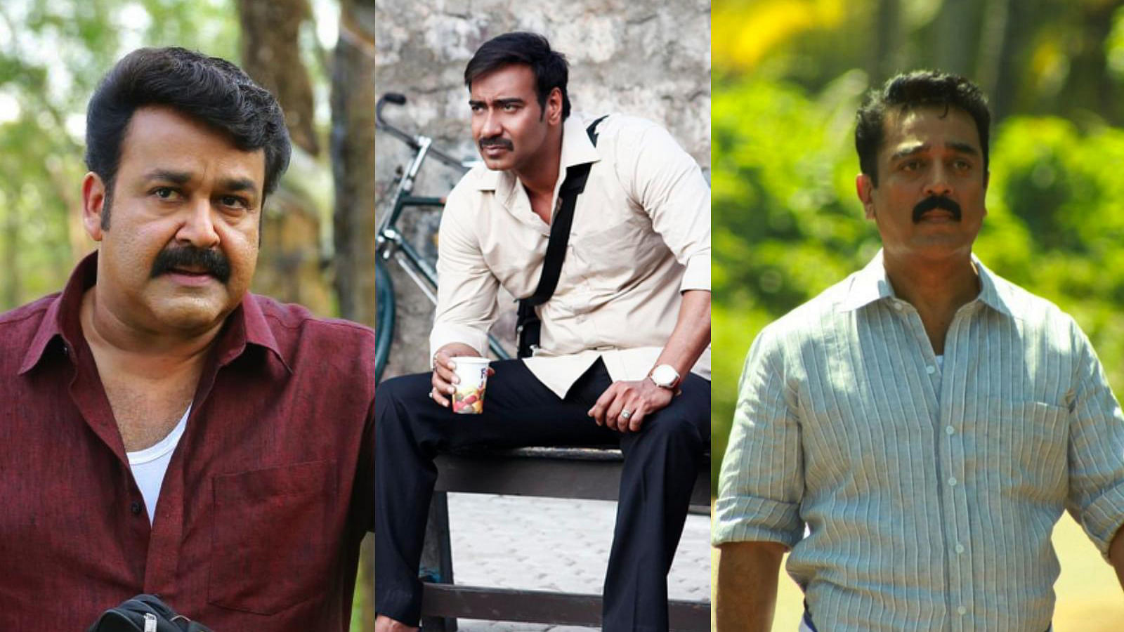 Mohanlal, Ajay Devgn and Kamal Haasan in different versions of <i>Drishyam</i>