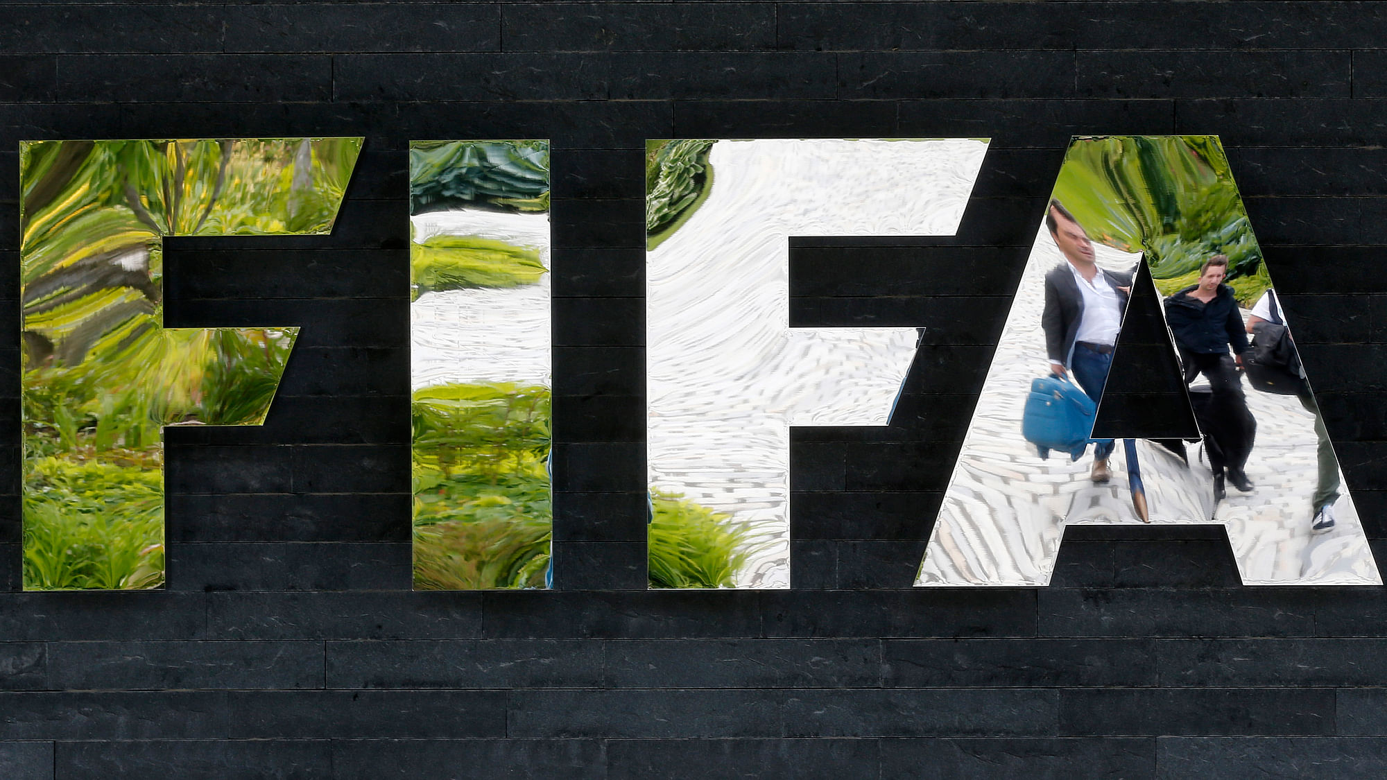 The FIFA logo at  FIFA’s headquarters in Zurich, Switzerland. (Photo; AP)<!--EndFragment-->