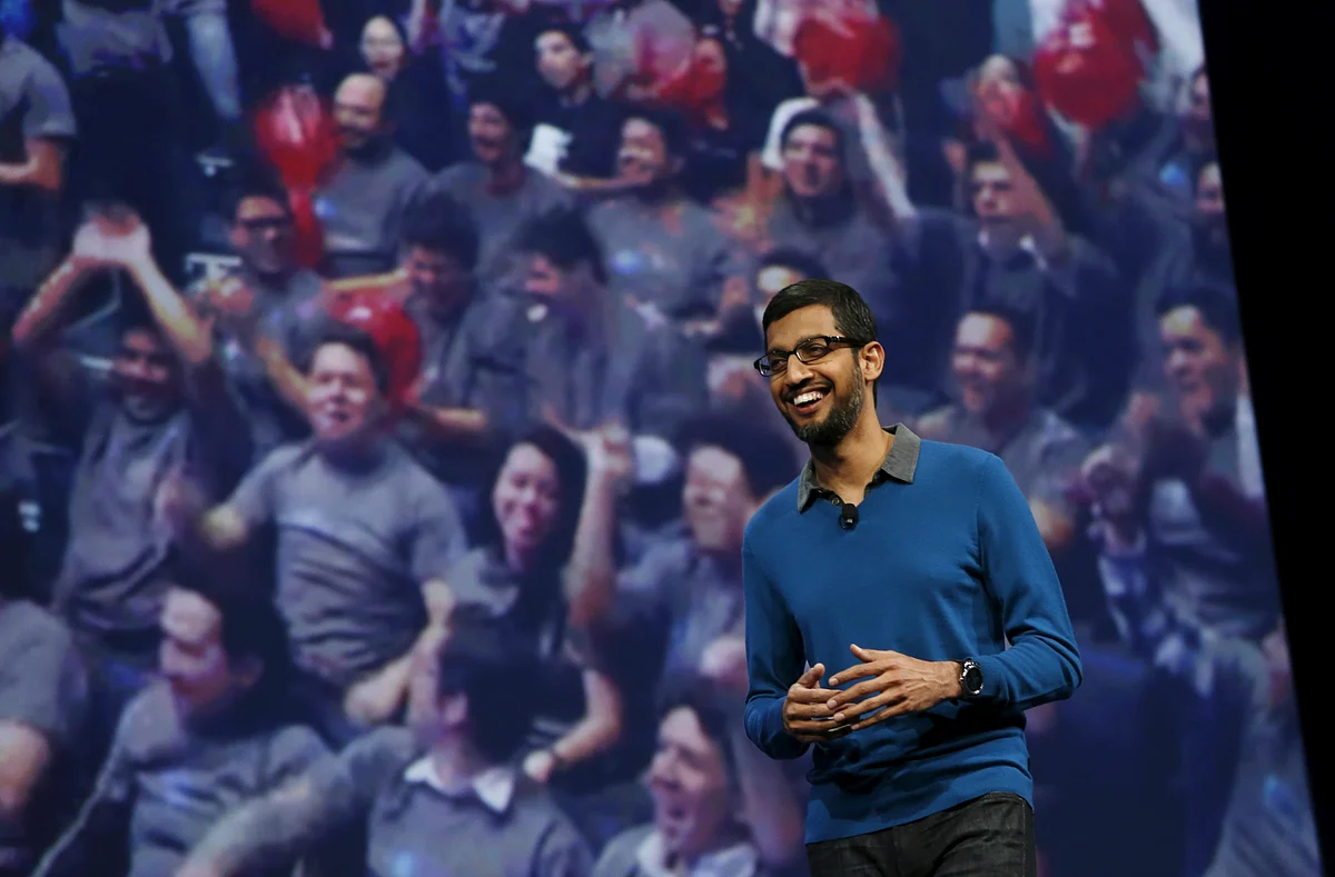 Sundar Pichai, Senior Vice President for products, on stage at the conference. (Photo: Reuters) 