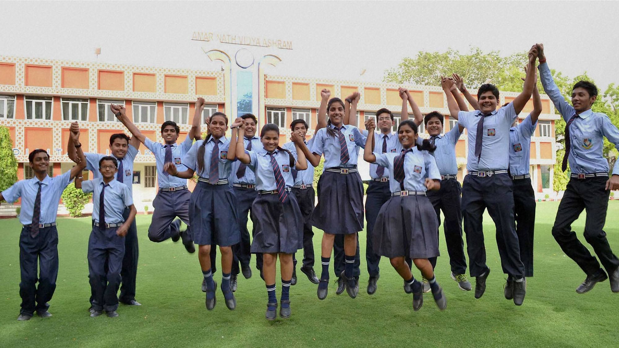 Students celebrating after declaration of CBSE Class 10 results. (Photo:PTI) &nbsp;