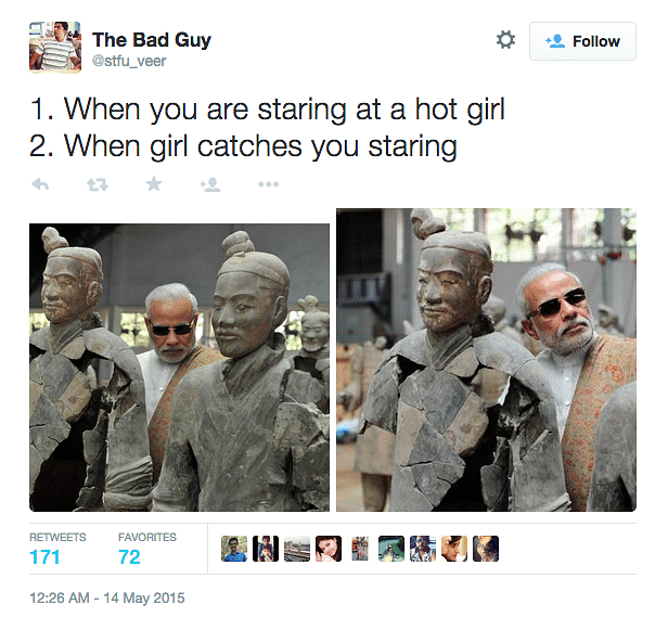 Twitter is getting creative with “Modi Memes” and spoofs with pics from the PM’s China visit.