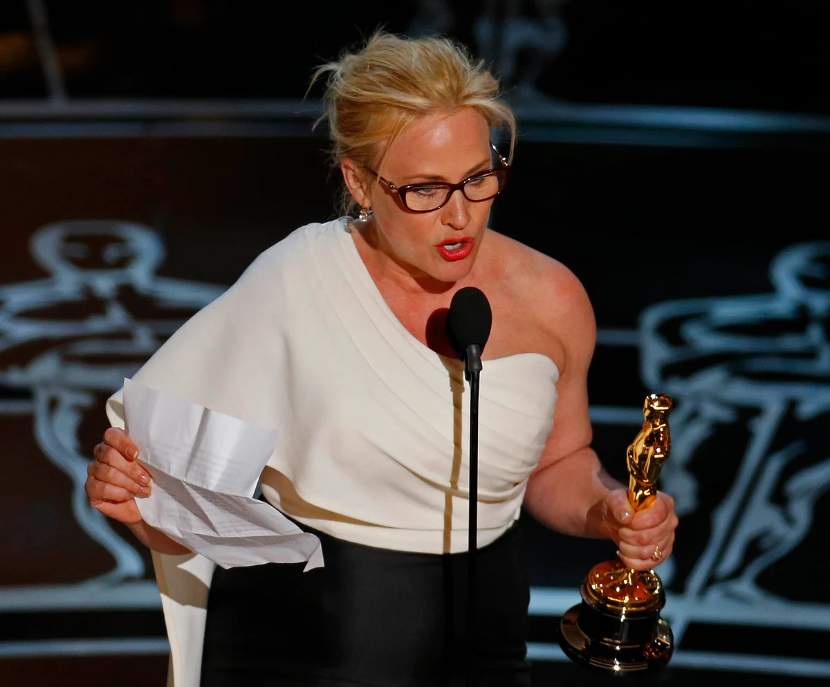 Patricia Arquette during her passionate Oscar speech about wage equality for women.