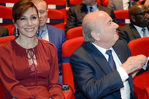 Sepp Blatter (R), sits next to his girlfriend Linda Gabrielian. (Photo: AP)