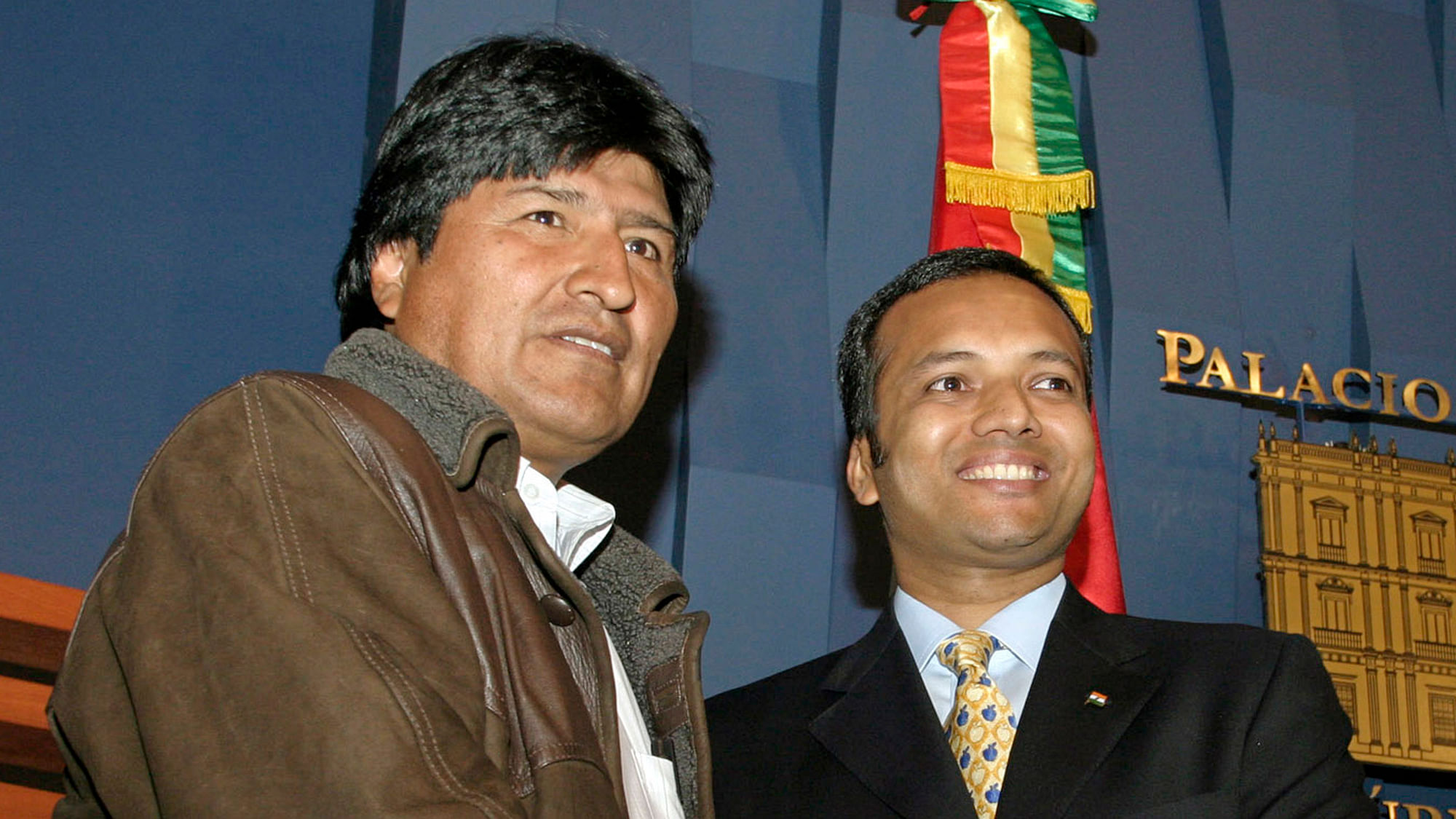 Industrialist Naveen Jindal with Bolivian President. (Photo: Reuters)