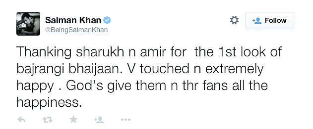 Salman Thanks SRK, Aamir for Tweeting Bajrangi Bhaijaan First Look