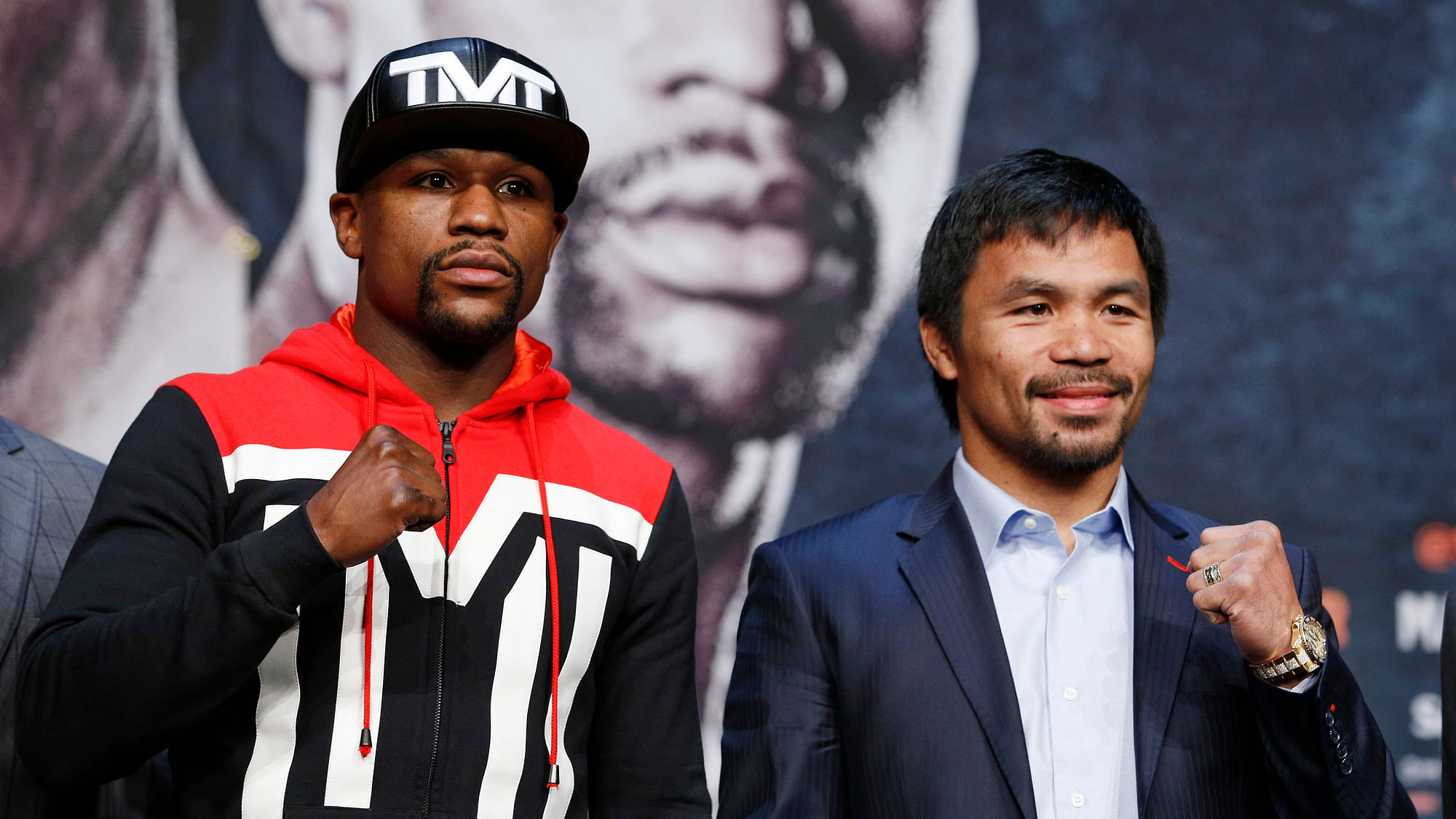 Manny with Floyd Mayweather Jr. before their pro boxing fight in Las Vegas in November 2015 (Photo: AP)