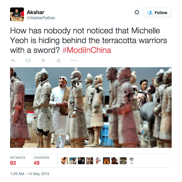 Twitter is getting creative with “Modi Memes” and spoofs with pics from the PM’s China visit.