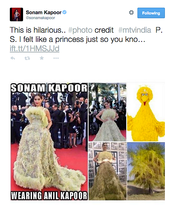 (Photo: <a href="https://twitter.com/sonamakapoor/status/603716747548561408">Twitter/Sonam Kapoor</a>)