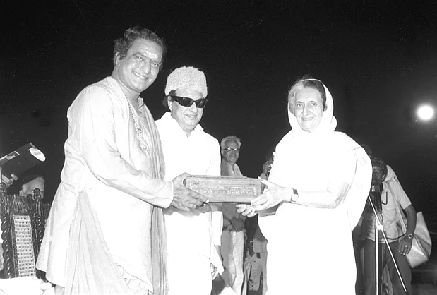 Former Prime Minister Indira Gandhi with the former Andhra Pradesh Chief Minister NT Rama Rao in 1983.