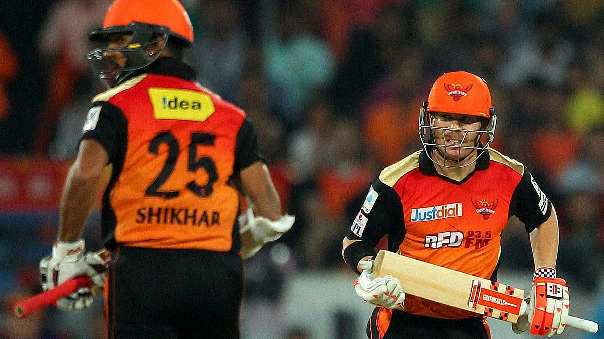 File photo of Shikhar Dhawan of the Sunrisers Hyderabad and David Warner (Photo: PTI)