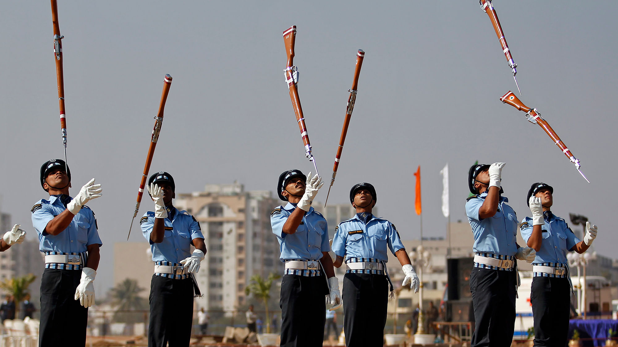 Air Warriors from the Indian Air Force (IAF) perform during an awareness drive in the western Indian city of Ahmedabad. (Photo: Reuters)