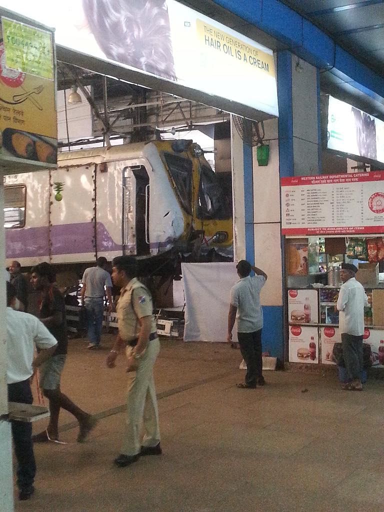 A train overshot the platform and crashed at the Churchgate Station in Mumbai. 