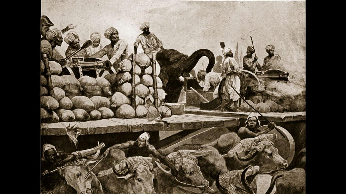 Illustration of Indian soldiers at the Battle of Plassey. 