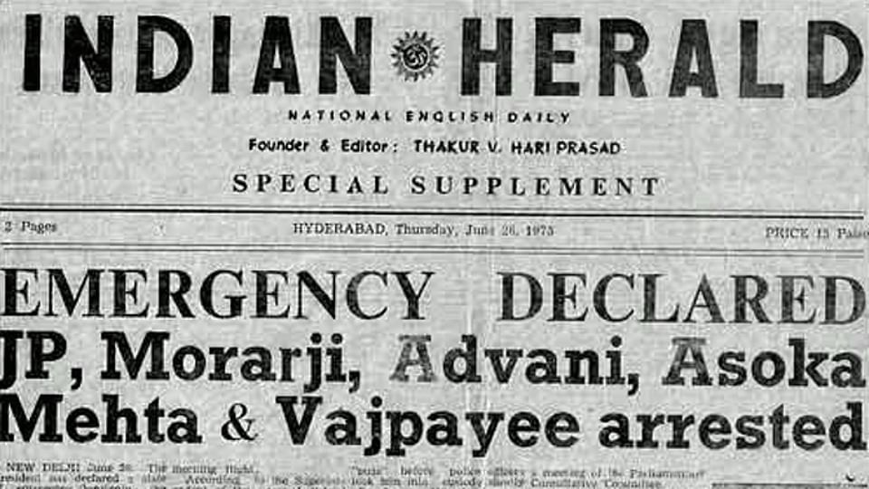 <i>Indian Herald</i>’s front page on June 26, 1975.&nbsp;(Courtesy: Twitter)