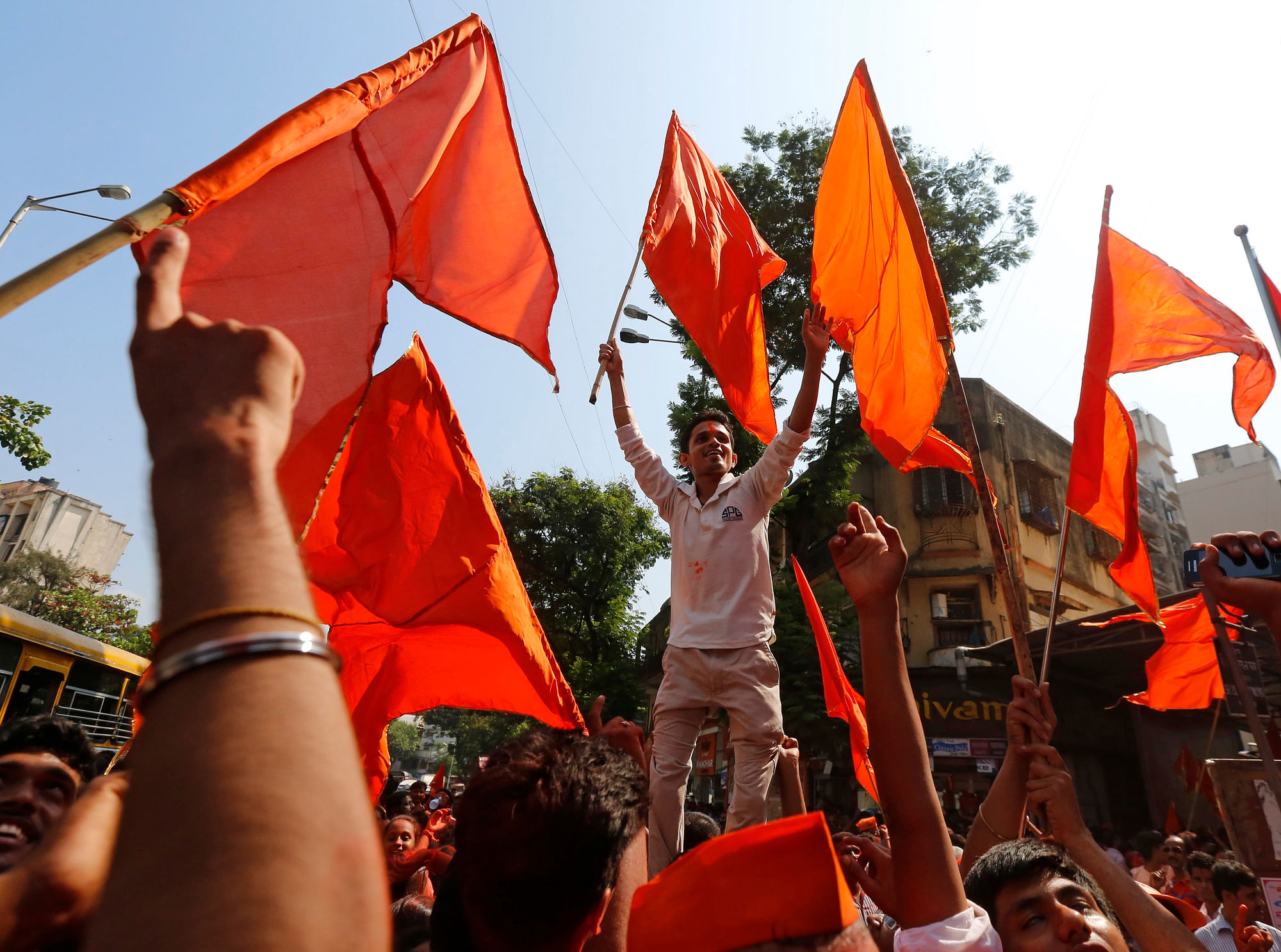 Shiv Sena activists during a protest. (Photo: Reuters)