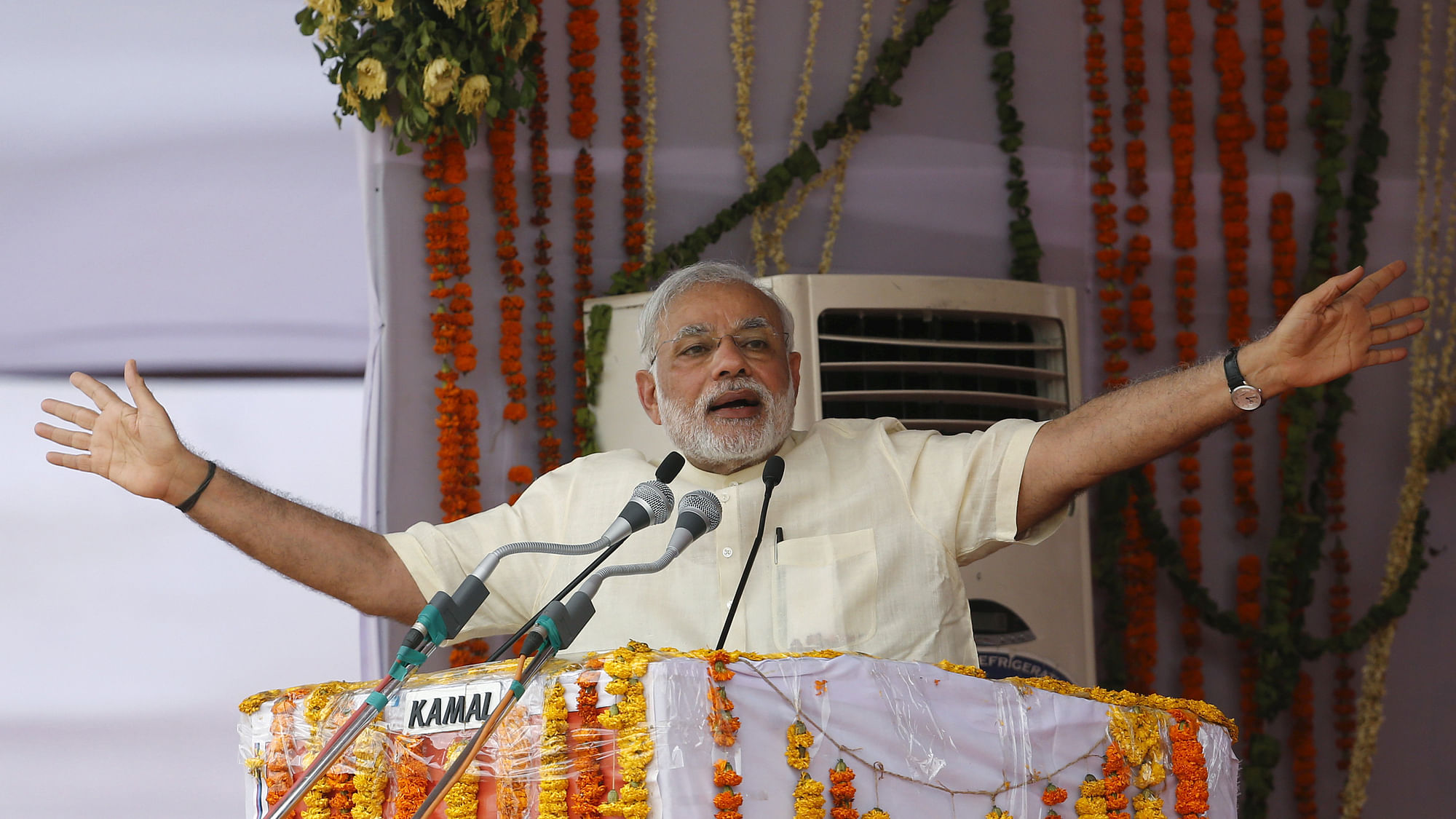 India’s Prime Minister Narendra Modi addresses his supporters during a rally in Mathura. (Photo: Reuters)