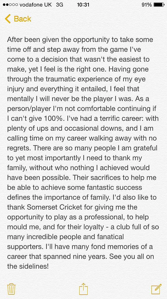 Kieswetter tweeted this message to his fans. (Photo courtesy: Twitter.com/kiesy_22)