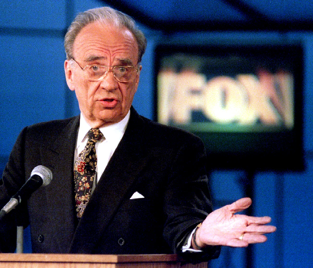 Rupert Murdoch at a press conference in 1995. 