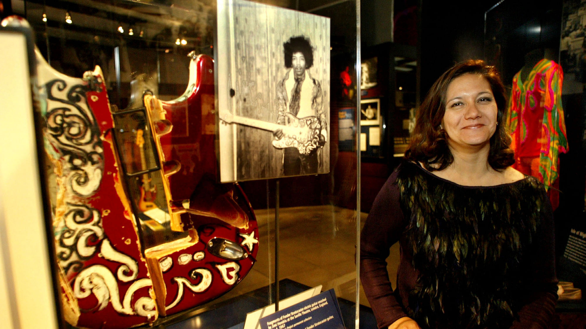 Janie Hendrix, sister of legendary musician Jimi Hendrix, stands next to of one of the&nbsp;displays at the Jimi Hendrix Gallery at the Experience Music Project (E.M.P.) in Seattle, Washington. (Photo: Reuters)