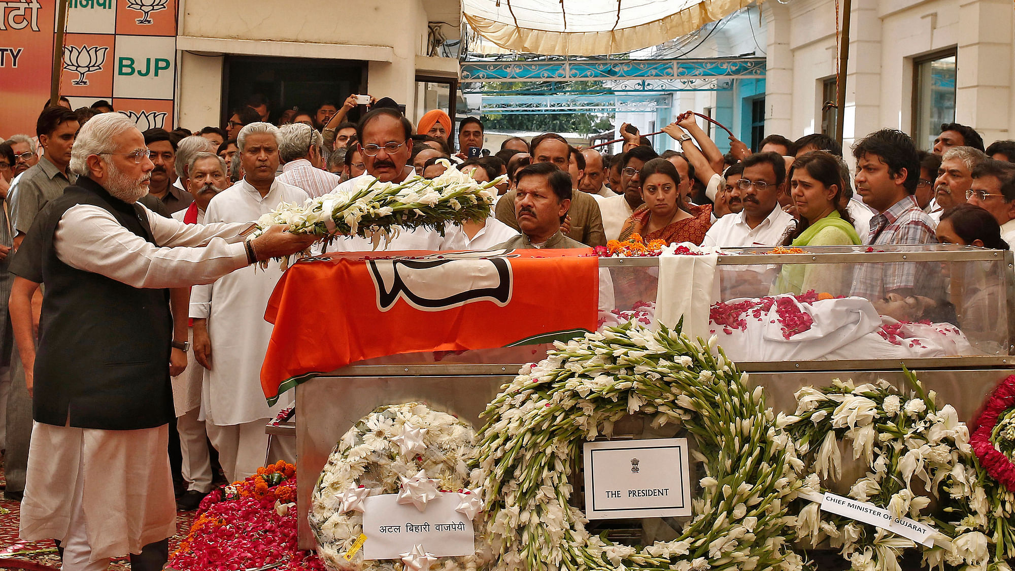 Prime Minister Narendra Modi&nbsp;at Gopinath Munde’s funeral, a year ago from today. (Picture: Reuters)
