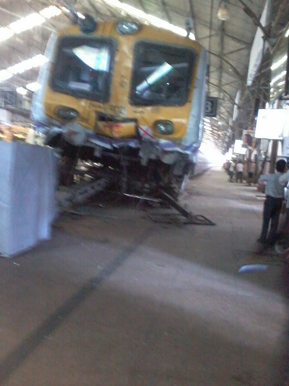 A train overshot the platform and crashed at the Churchgate Station in Mumbai. 