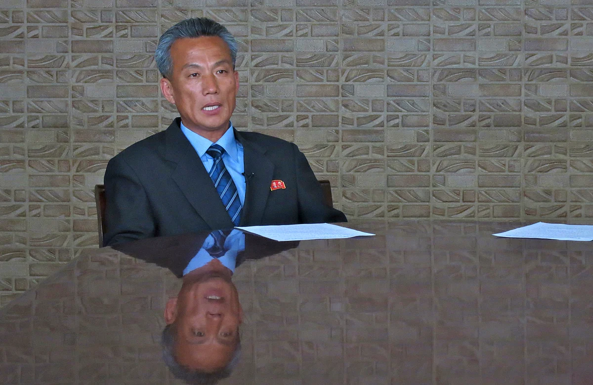 Paek Chang Ho, Vice Director of the Scientific Research and Development Department of North Korea’s National Aerospace Development Administration, talks during an interview in Pyongyang. (Photo: AP)