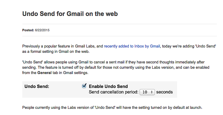 Screengrab of the announcement on the official <a href="http://gmailblog.blogspot.in/">gmail blog</a>.