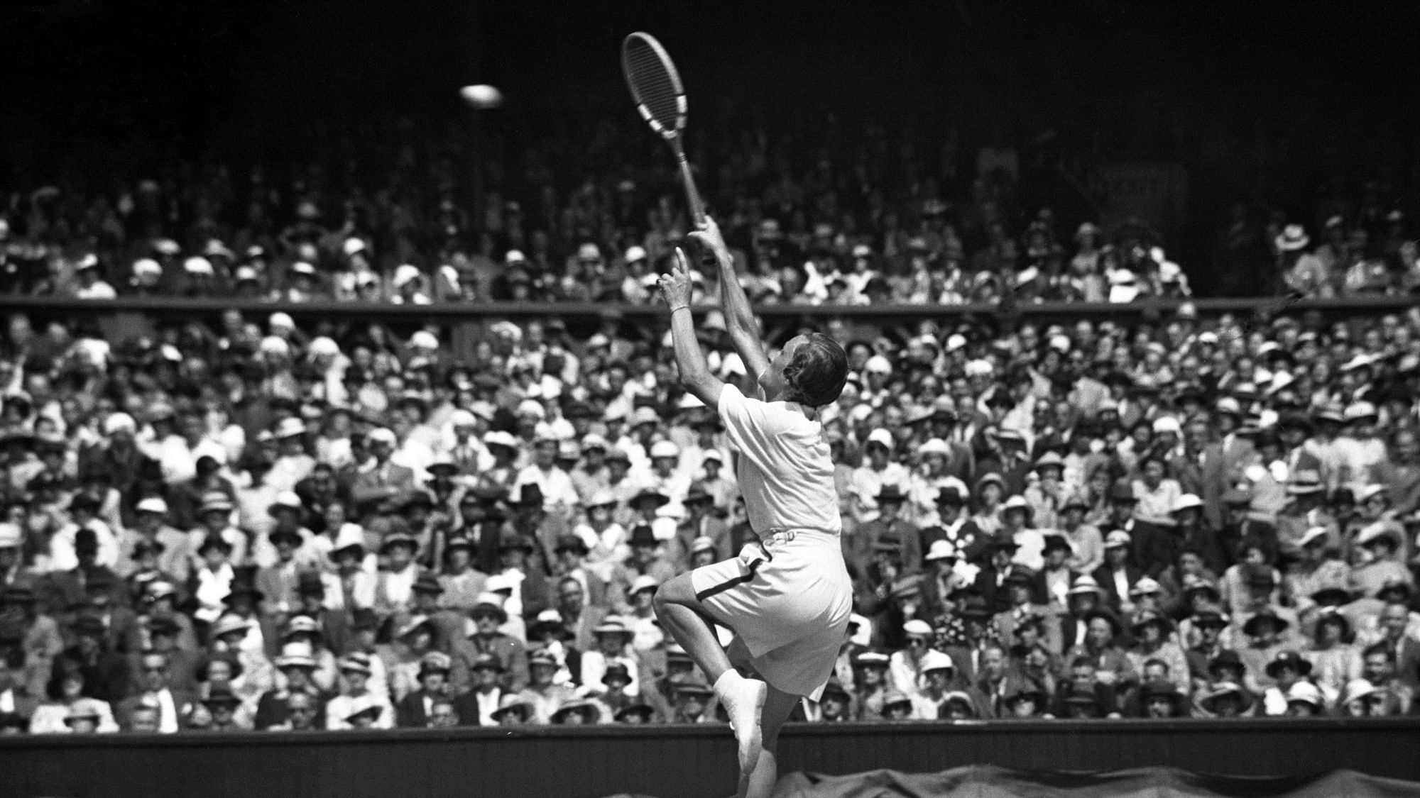 In this July 6, 1935 file photo, Helen Wills Moody hits a shot in the All England Lawn Tennis Championships final that she won. Wills Moody won eight Wimbledon titles and a total of 31 Grand Slams. (Photo: AP)<a></a>