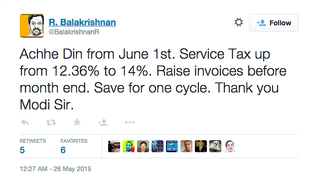 Service tax will be raised to 14%, starting today, as the Union Budget 2015-2016 takes effect.