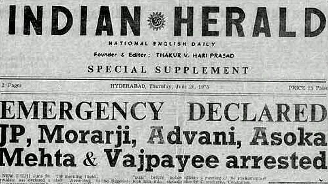 <i>Indian Herald</i>’s front page on June 26, 1975.  (Courtesy: Twitter)