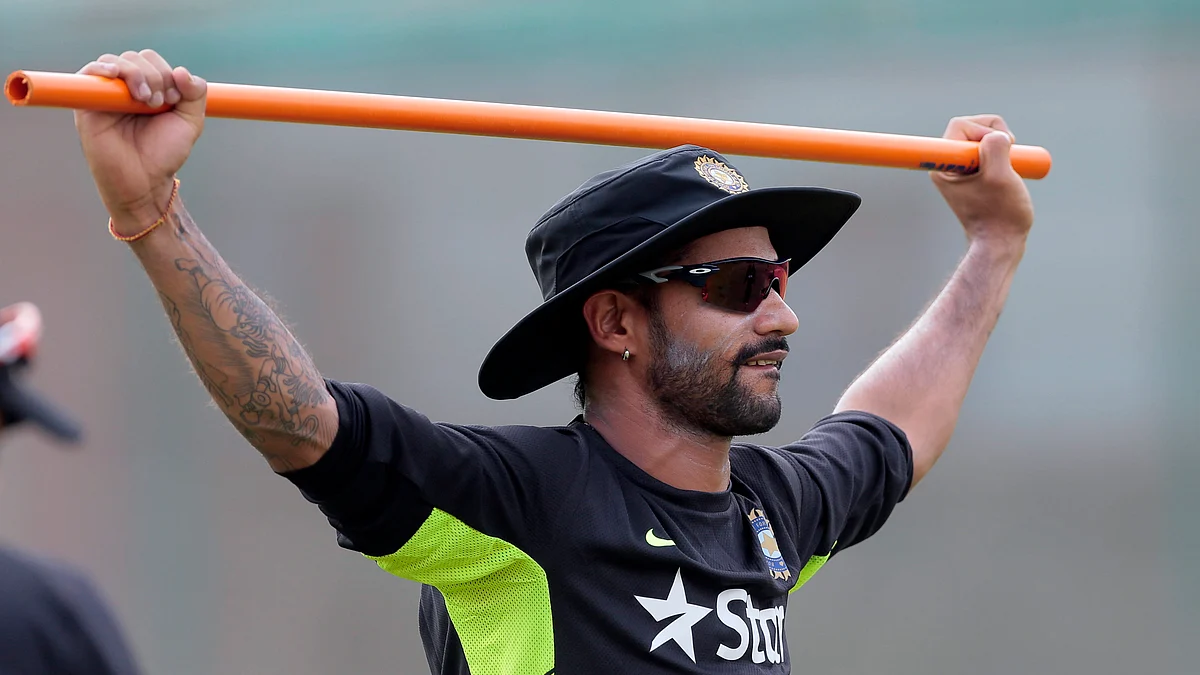 Shikhar Dhawan at the team’s nets session earlier in the tour. (Photo: AP)