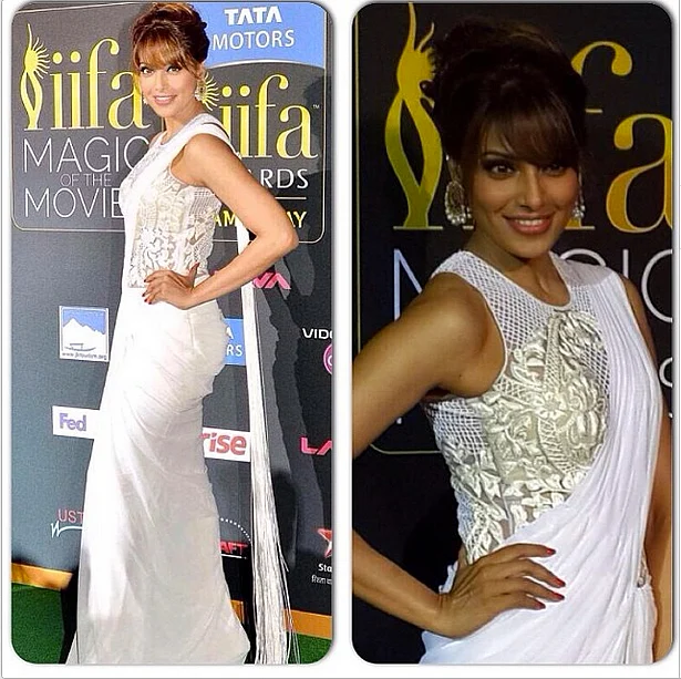 Bipasha Basu in a white Indian ensemble by designer Sonaakshi Raaj at IIFA 2014 (Photo: Instagram/sonaakshiraaj)