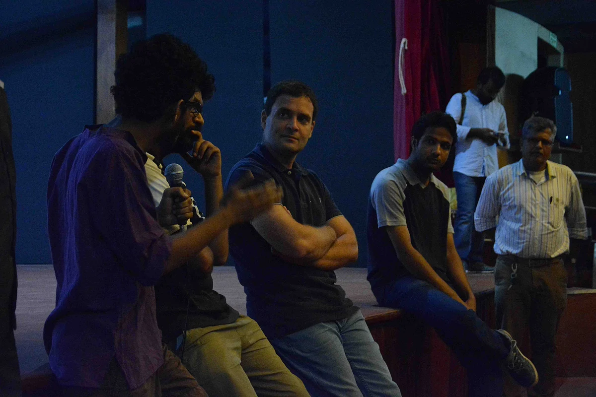Rahul Gandhi listens to a student on his visit to the FTII campus (Photo courtesy: Fatema Kagalwala)