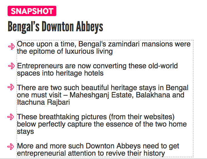 Entrepreneurial initiative is all that’s required to revive Bengal’s Downton Abbeys – aka, old zamindari mansions.