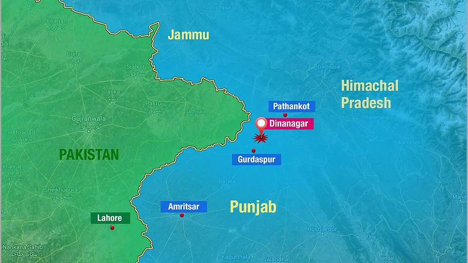 Map of Dinanagar area where the terror attack took place.