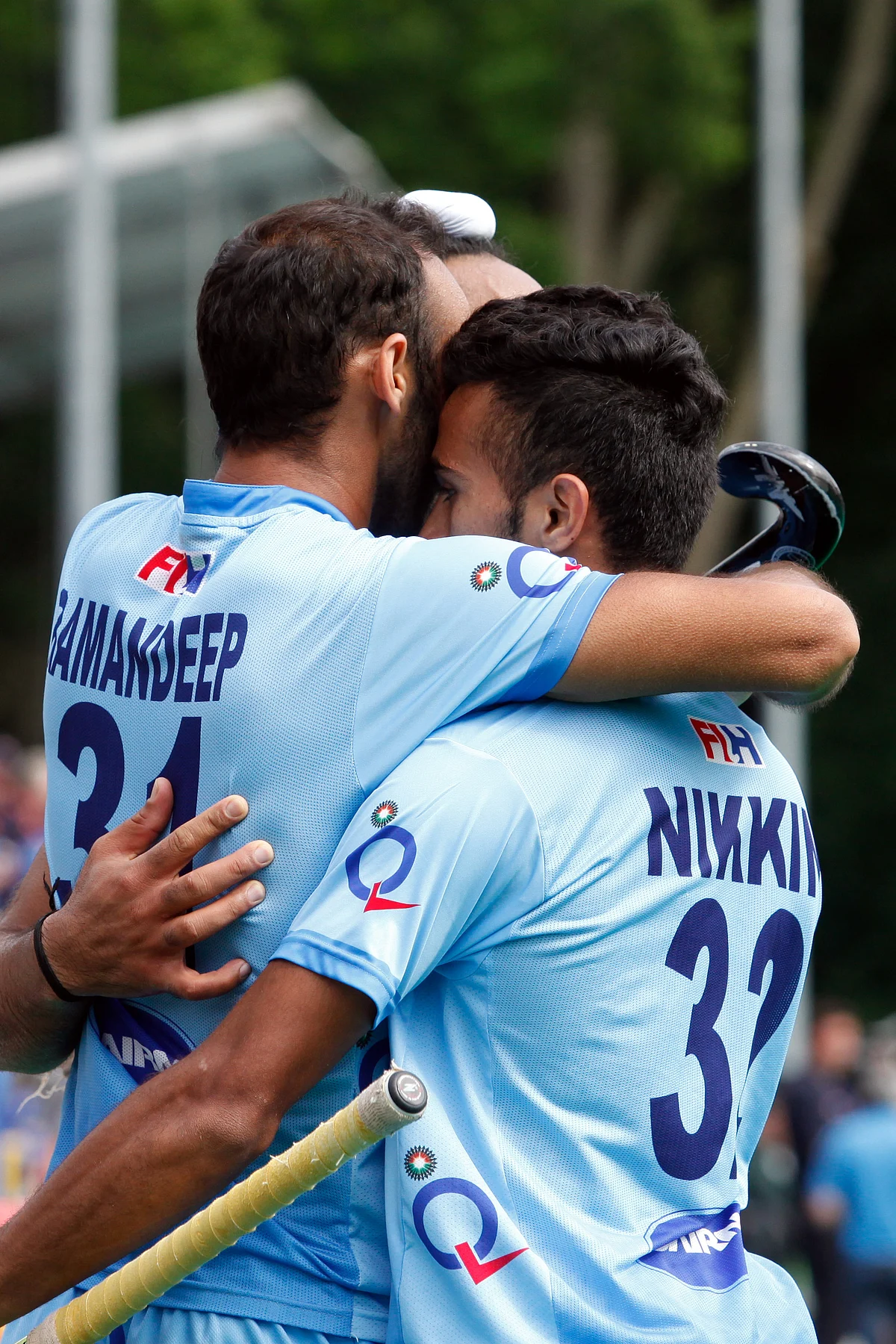 Members of the Indian hockey team celebrate after scoring a goal during the World League Semi-Finals in Antwerp earlier this month. (Photo: AP)