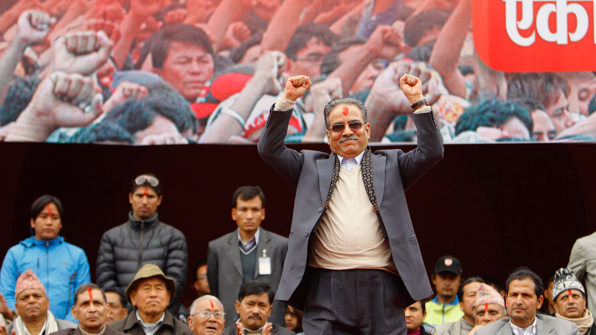 Chairman of UCPN-Maoist Prachanda  during a rally  in Kathmandu. (Photo: Reuters)