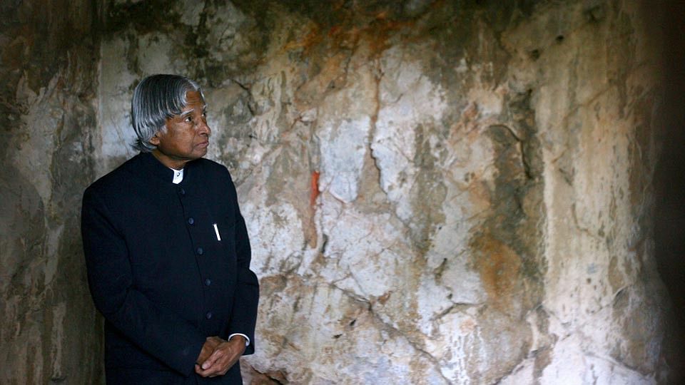 India’s President A.P.J Abdul Kalam stands inside of the place where Socrates was imprisoned, at the foot of the Acropolis hill in Athens. (Photo: Reuters)