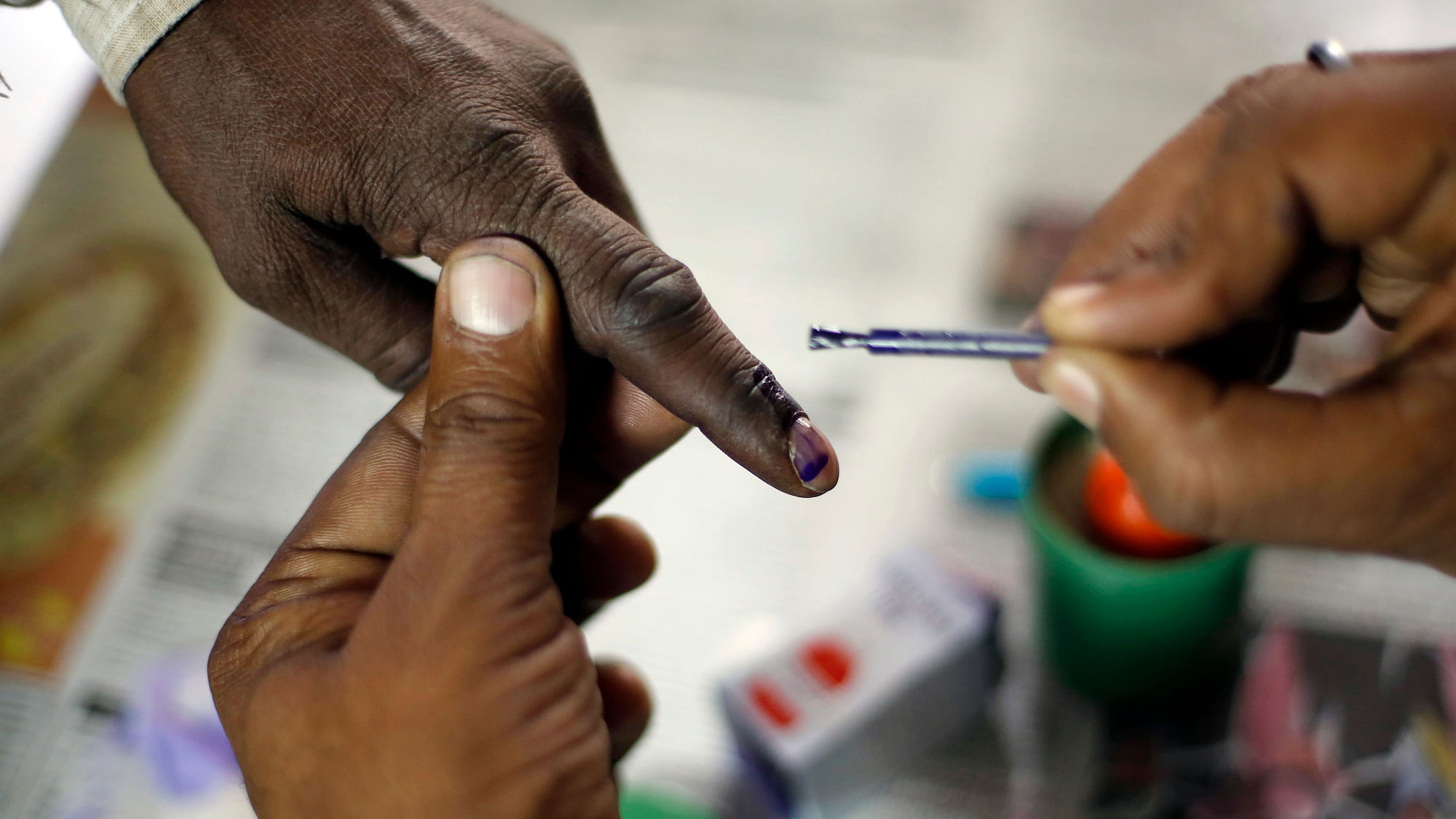 A man gets inked after casting vote. Photo used for representational purposes. (Photo: Reuters)