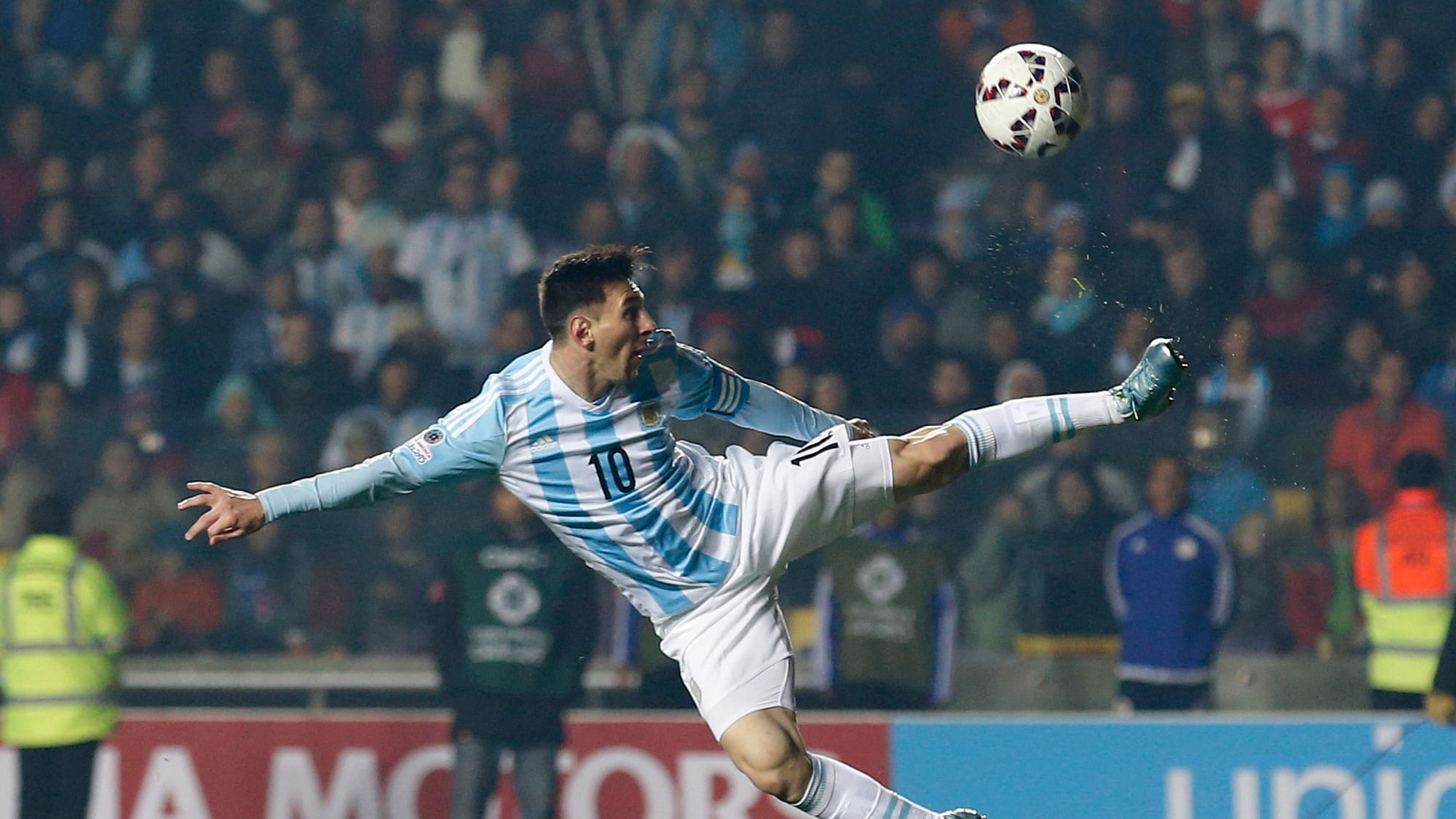 Argentina’s Lionel Messi  kicks the ball during the Copa America semi-final against Paraguay. (Photo: AP)