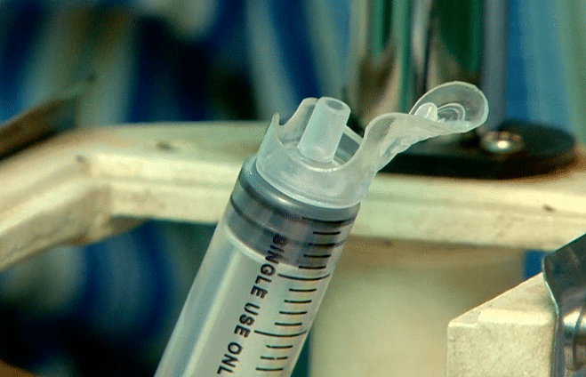 Peanut safe syringe, invented by Kerala-based doctor Baby Manoj. (Photo: AP screengrab)
