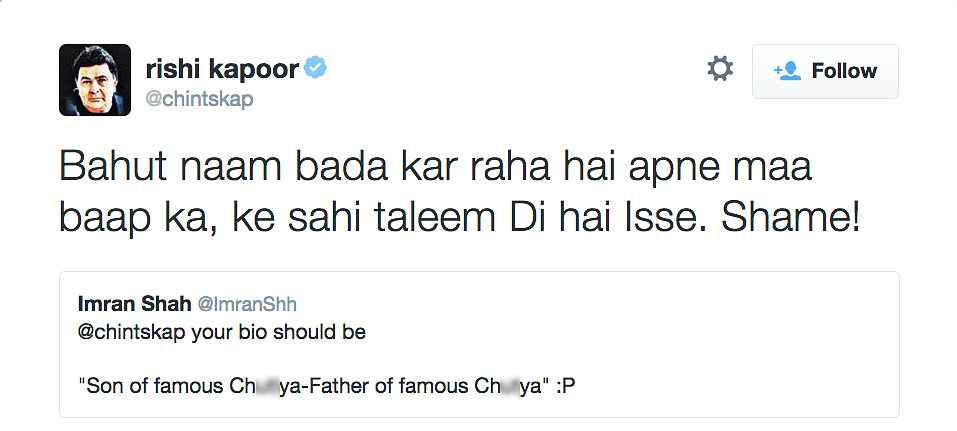 Rishi Kapoor, Raj Kapoor and Ranbir Kapoor were abused in a single tasteless Tweet for no reason at all! 