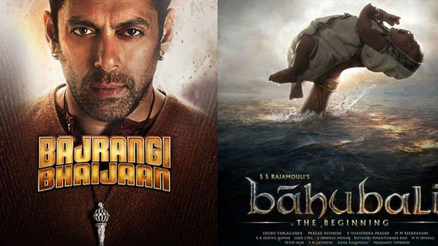 Movie posters of <i>Bajrangi Bhaijaan</i> and <i>Baahubali</i>