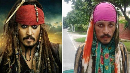 (L) Johnny Depp as Captain Jack Sparrow &nbsp;from Pirates of the Caribbean and (R) the rickshaw puller in Delhi, India.