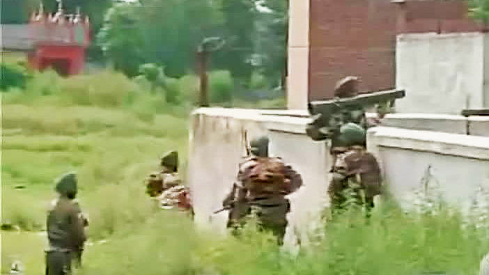 Security forces in Gurdaspur earlier Monday morning. (Courtesy: ANI)