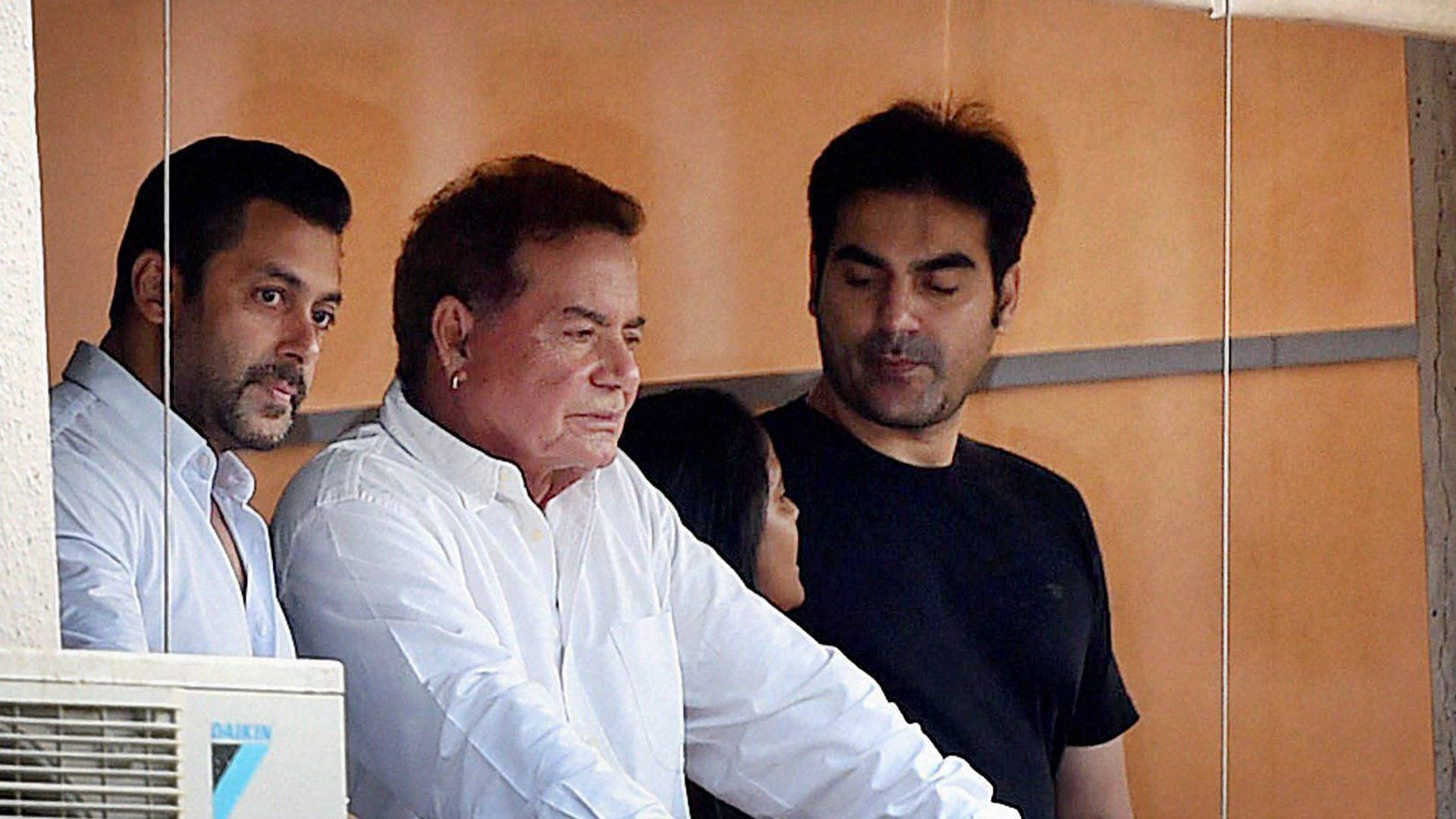 Salman Khan (extreme left) with his father Salim Khan (middle) and brother Arbaaz Khan (right). (Photo: PTI)