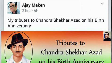 Cong’s Ajay
Maken and BJP’s Raman Singh posted Bhagat Singh’s photo to mark the
birthday of Chandra Shekhar Azad.